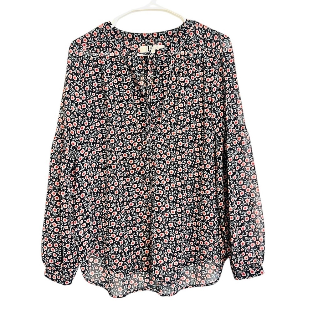 2/$30 LOFT - Navy & Pink Floral Print Long Sleeve Blouse/Top Size XS